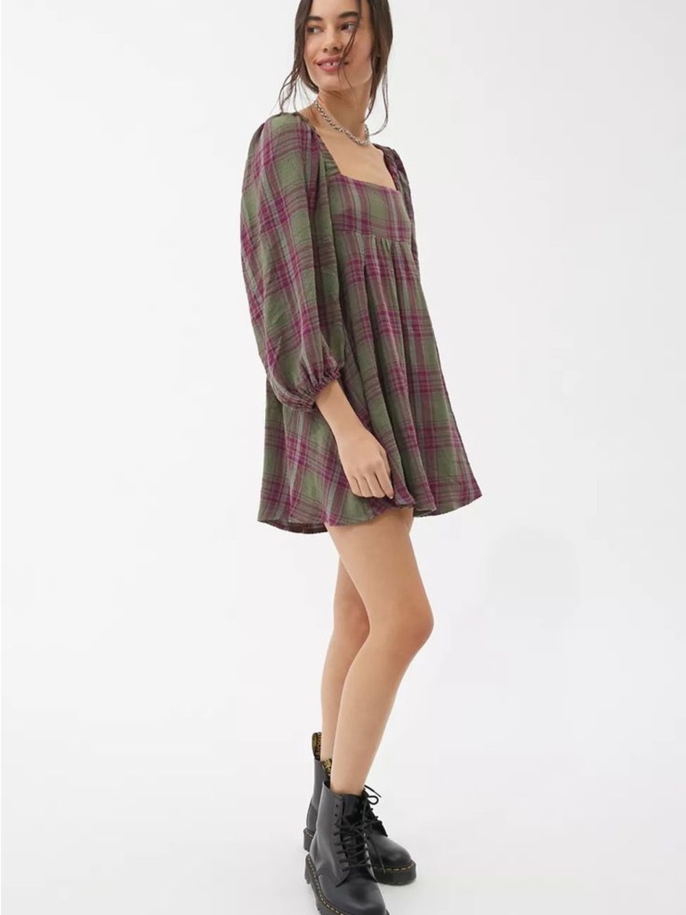 Urban Outfitters Lachlan Smocked mini dress in Olive & Berry
